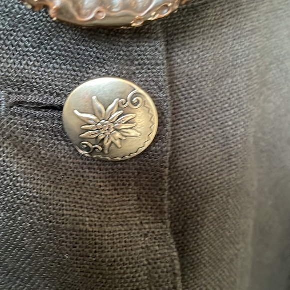 Switzerland Linen Black Edelweiss embroidered long skirt with slits at bottom. - Picture 2 of 7